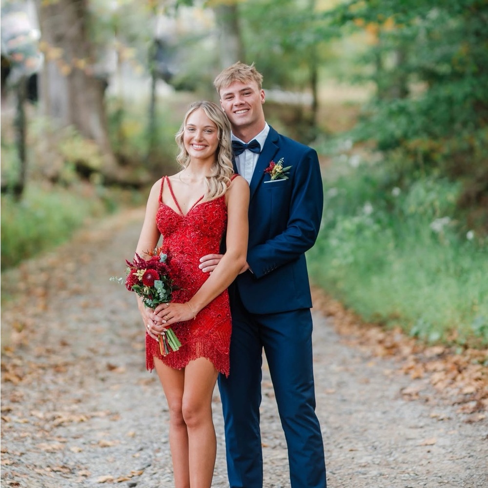 Sherri Hill - Red Beaded Homecoming Dress